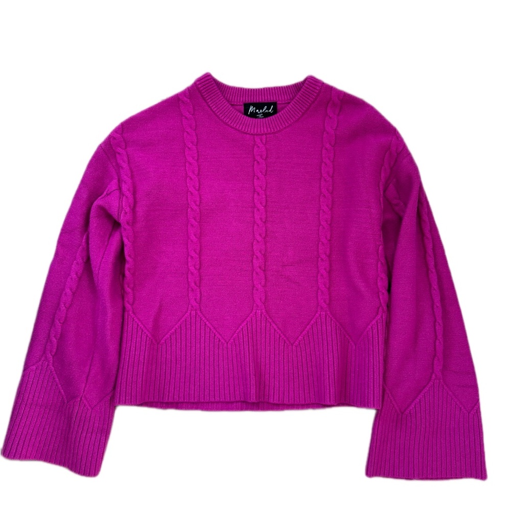 Marled Bright Magenta Cable Crewneck Sweater